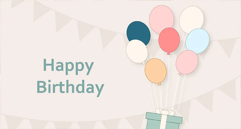 Happy Birthday - ballons beige - red ribbon