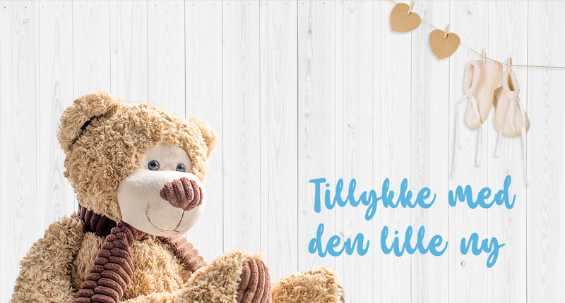 Tillykke med den lille - teddy bear - red ribbon
